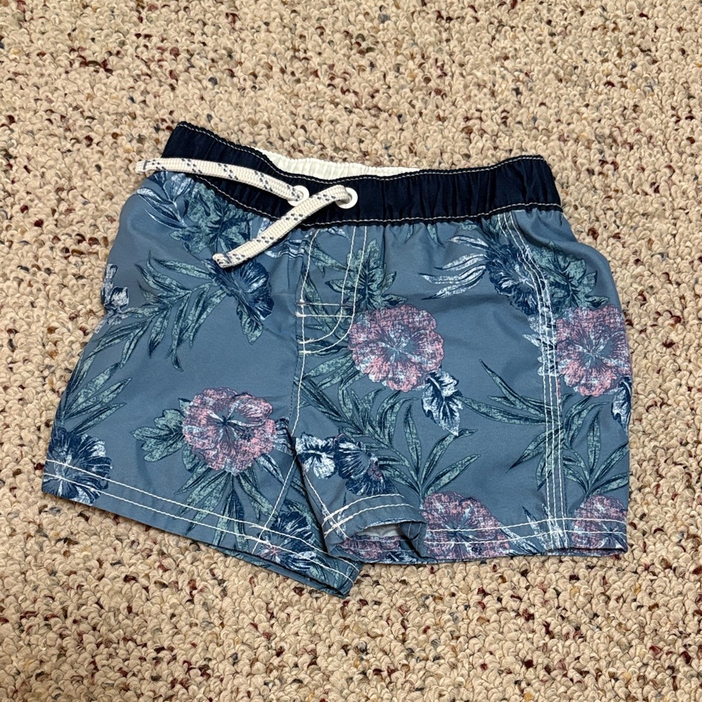 GAP Blue Floral Swim Shorts with Pink Accents